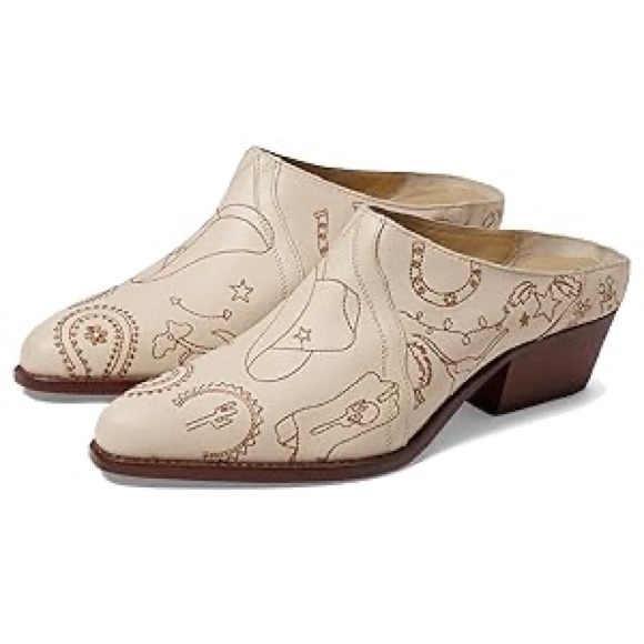 Free People Shoes - Free People Cream and Brown Patterned Mules